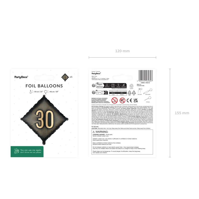 Černý foliový balónek 30 s růžově zlatým nápisem, 46 x 46 cm